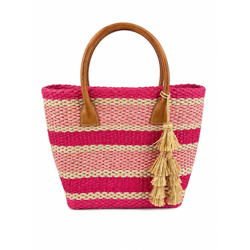 Jack Rogers Vintage Y2K Pink Woven Straw Vacation Summer Shoulder Bag Purse